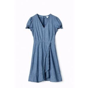 J Crew Denim Dress Womens Size 2 Cottagecore Beach Country Barn Wrap Dress 90s